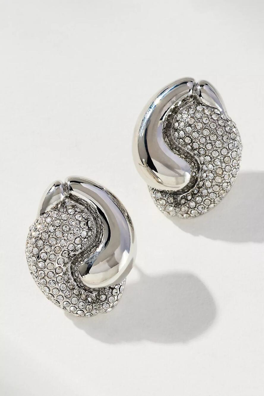 NEW Anthropologie Silver Contrast Curved Teardrop Post Earrings